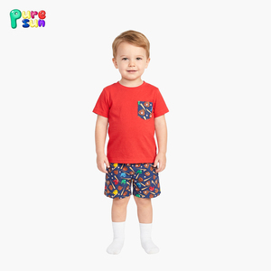 Puresun Hersteller Maßgeschneiderte Lässige Kurzarm-Jungenbekleidungssets 100% Baumwolle Baseball-Print - Product Image 3