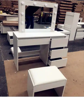 Coiffeuse Haut-parleur de maquillage Table de courtoisie avec miroir LED et tiroirs