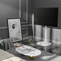 Soporte de TV Moderno Artístico de Acero Aleado Blanco para TV LCD/LED de 32-65 Pulgadas con Base Redonda de Vidrio con Patrón de Mármol, VESA Máxima 400x400