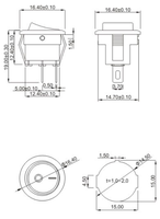 Interrupteur à bascule rond compact JC-KCD11-B noir 2 broches ON-OFF 3A 250V 10A CA, ouverture 14,5mm-15mm