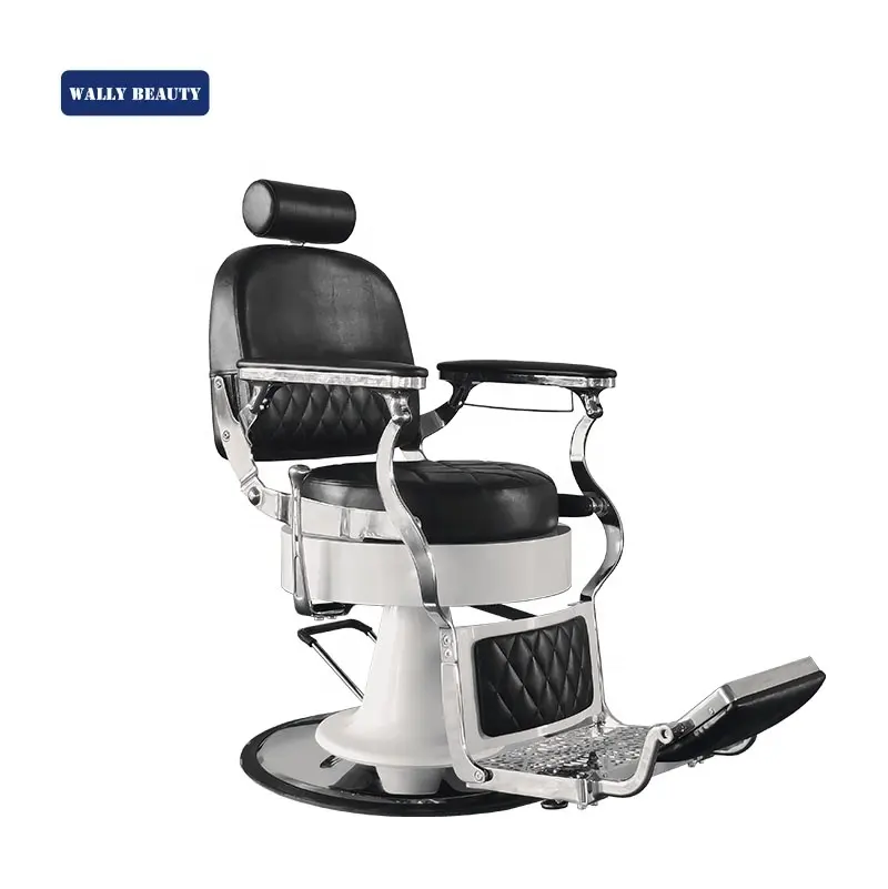 Black Vintage Hair Salon Furniture and Barber Shop Products Silver Premium Chair Beauty and Hairdressing Styling Vintage Barber