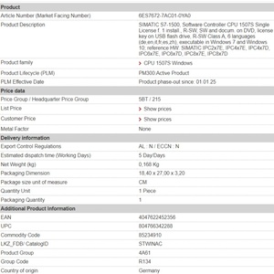 Controlador Lógico Programable SIMATIC S7-1500 en Oferta, 1 Año de Garantía, CPU 1507S, Licencia Única, SIMATIC IPC 6ES7672-7AC01-0YA0 - Product Image 3