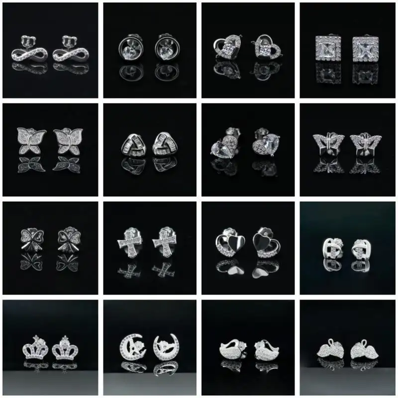 High Quality 925 Sterling Silver Flower Animal Series Stud Earrings New Fashionable Engagement Wedding Jewelry Wholesale
