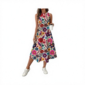Nouvelle Collection Été Vintage : Jupe Longue Imprimée Florale, Coupe Trapèze, 100% Polyester, Col Rond, Idéale pour les Vacances - Product Image 2