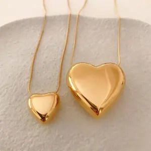 Sevgililer günü hediye basit çok boyutlu 3D PVD 18K altın kaplama paslanmaz çelik kabarcık kalp kolye kadın kızlar için parti