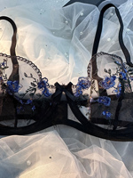 Set Lingerie Wanita 2 Potong dengan Tali dan Cup Berenda, Bra dan Celana Dalam Seksi, Pakaian Tidur dengan Pita, Set Lingerie Transparan
