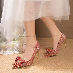 Summer Fashion Trend High Quality Large Size <b>Red</b> Chinese Wedding Single Shoe for Women New Sequin Design Thin <b>Heel</b> Pointed - Product Image 3