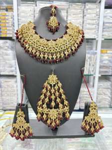 Conjunto de collar de cobre y latón Kundan Vintage con pendientes, joyería india tradicional para bodas, fiestas y regalos de compromiso - Product Image 4