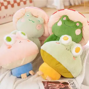 New Design Alta Qualidade Cute Cartoon Stuffed Animals Verde Pink Mushroom Frog Soft Toys Plush Travesseiros