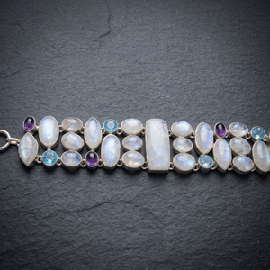 Handmade 925 Sterling Silver Women's Trendy Labradorite Multi-Gemstone Cabochon Custom Logo Bezel <b>Set</b> Fine <b>Bangle</b> Rhodium Plated - Product Image 3