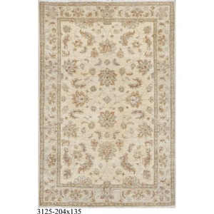 Tapis en microfibre Coral Weavers noué à la main, motif floral persan Oushak, tons neutres, à poils ras, avec envers en laine, épaisseur moyenne, pour salon - Product Image 1