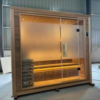 Sauna traditionnel extérieur en bois de cèdre rouge éco-responsable avec poêle à vapeur sèche pour 4 à 6 personnes, idéal pour la relaxation après l'effort physique