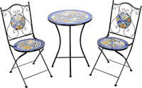 Ensemble de table et de chaises de restaurant de petite taille pour l'extérieur, ensemble de trois tables avec plateau en mosaïque bleue pour café, cour, balcon