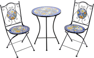 Ensemble <span class=keywords><strong>de</strong></span> table et <span class=keywords><strong>de</strong></span> chaises <span class=keywords><strong>de</strong></span> <span class=keywords><strong>restaurant</strong></span> <span class=keywords><strong>de</strong></span> petite taille pour l'extérieur, ensemble <span class=keywords><strong>de</strong></span> trois tables avec plateau en mosaïque bleue pour café, cour, balcon - Product Image 2