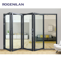 Porte-fenêtre coulissante en accordéon à double vitrage personnalisée, pliable, en aluminium imperméable, portes pliantes en verre pour l'extérieur