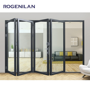 <span class=keywords><strong>Porte</strong></span>-fenêtre coulissante en accordéon à double vitrage personnalisée, pliable, en aluminium imperméable, portes pliantes en verre pour l'extérieur - Product Image 4