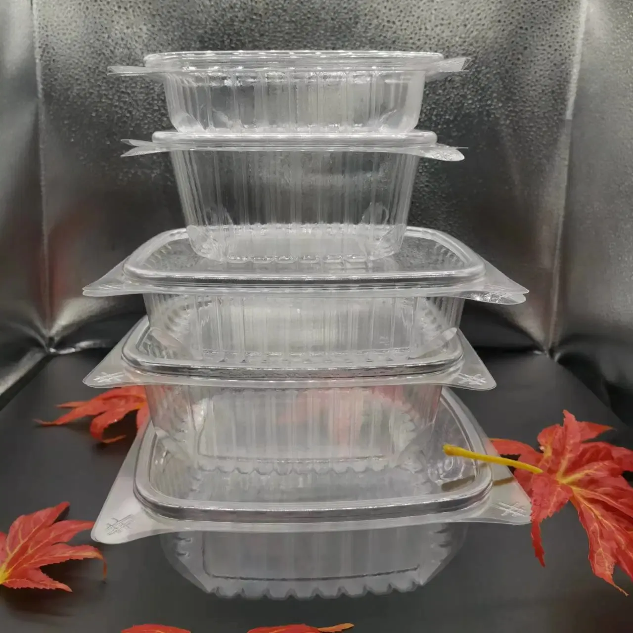 Reciclado 8oz 12oz 16oz 24oz 32oz 48oz 64oz Clear Higned Deli Container PET Plastic Take Out Food Box para ensalada de galletas