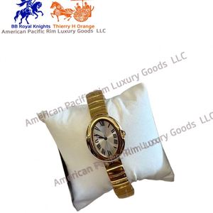 Montre à quartz avec cadran ovale doré et chiffres romains pour femmes, bracelet en acier inoxydable, montre habillée pour un usage quotidien, Cartieres - Product Image 6