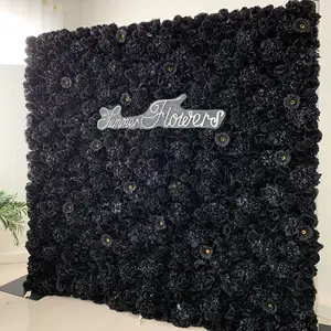 Wholesale Flower Wall Backdrop 8ft X 8ft Artificial Roll Black Flower Wall Panel Backdrop Panels For Wedding Event Decoration