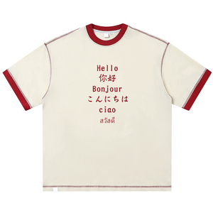 T-Shirt Ringer Personalizzata con <span class=keywords><strong>Logo</strong></span>, 100% Cotone, 250GSM, Girocollo Unisex, Maglietta Ringer da Uomo - Product Image 1