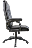 Chaise de bureau pivotante de luxe exécutive à dossier haut avec base en bois et accoudoirs fixes, design moderne en cuir PU contemporain