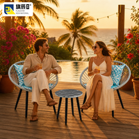 Acapulco Stuhl Outdoor Bistro-Set 3-teilig PE-Seil Geflochten 2 Stühle Marmor-Tischplatte Beistelltisch Schwarze Metallbeine
