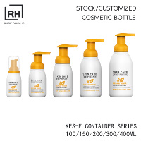 Bouteille en plastique jaune et blanche vide de 5 oz, 100 ml, 200 ml avec pompe à mousse pour savon, mousse capillaire, désinfectant pour les mains, nettoyant visage, personnalisable avec logo