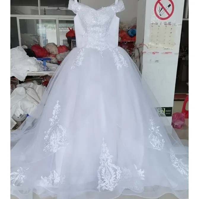 Hình Ảnh Thật Tắt Vai Trắng Bóng Gown Wedding Dress 2021 Ren Appliques Corset Ren Up Wedding Dresses Cộng Với Kích Thước Bridal Gown