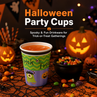 Gobelets en papier pour fête d'Halloween, motif citrouille vert à chevrons, jetables, pour boissons glacées, pour la fête de la Toussaint