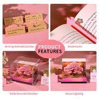 Nouveauté : Calendrier 3D en forme d'arbre de cerisier rose, bloc-notes détachable, décoration de bureau en papier, modèle avec éclairage LED et boîte de présentation en acrylique