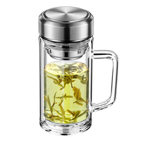 Bouteille en verre borosilicate haute résistance à la chaleur 400 ml, tasse à double paroi isolée avec poignée, logo personnalisé, tasses à thé avec infuseur à thé