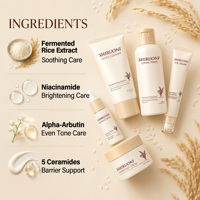 Kit de Soins Visage Hydratant et Réparateur à l'Extrait de Riz Fermenté Végétalien Marque Blanche, Éclaircissant à la Niacinamide et à l'Alpha-Arbutine