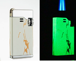 Grosir disesuaikan Jet ganda biru api Butane pemantik rokok Gas Modern obor asap logam fitur isi ulang untuk cerutu - Product Image 3
