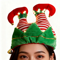 Chapeau d'elfe de Noël en gros, blanc chaud, LED ON/OFF/clignotant, léger, doux, personnalisable, nouveauté, décoration de fête, costume