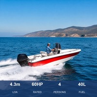 Bateau de pêche 4,3 m Chaser 430 en fibre de verre, bateau côtier pour la pêche de loisir et les sorties familiales
