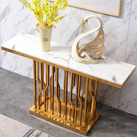 Console d'angle en acier inoxydable, luxueux, en faux marbre, table de luxe moderne, pour couloir étroit, set de 2 pièces