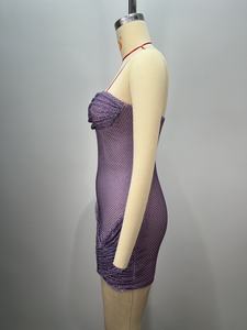 A10980 gaun ketat ungu desainer baru wanita pesta malam selebriti gaun jala Prom seksi dengan berlian imitasi - Product Image 4