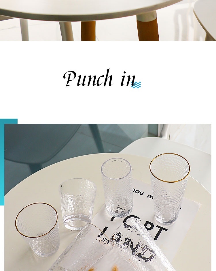 Multi size creative high capacity crystal drinking glasses Whiskey glass cups hammer pattern glass water glasses with gold rim