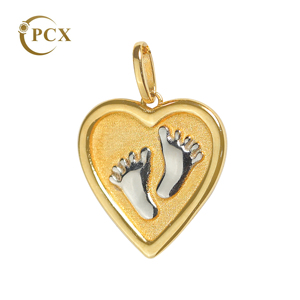 Collar con Colgante de Corazón de Oro Sólido de 18K PCX con Cadena con Dijes de Huellas de Bebé, Regalo <span class=keywords><strong>para</strong></span> Mamá Recién Embarazada, Joyería <span class=keywords><strong>para</strong></span> el Día de la Madre, Regalo <span class=keywords><strong>para</strong></span> Bebé o Niño - Product Image 4