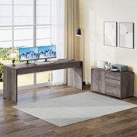 Bureau de direction moderne et durable en forme de L avec 2 tiroirs, bureau d'ordinateur en bois et design modulaire