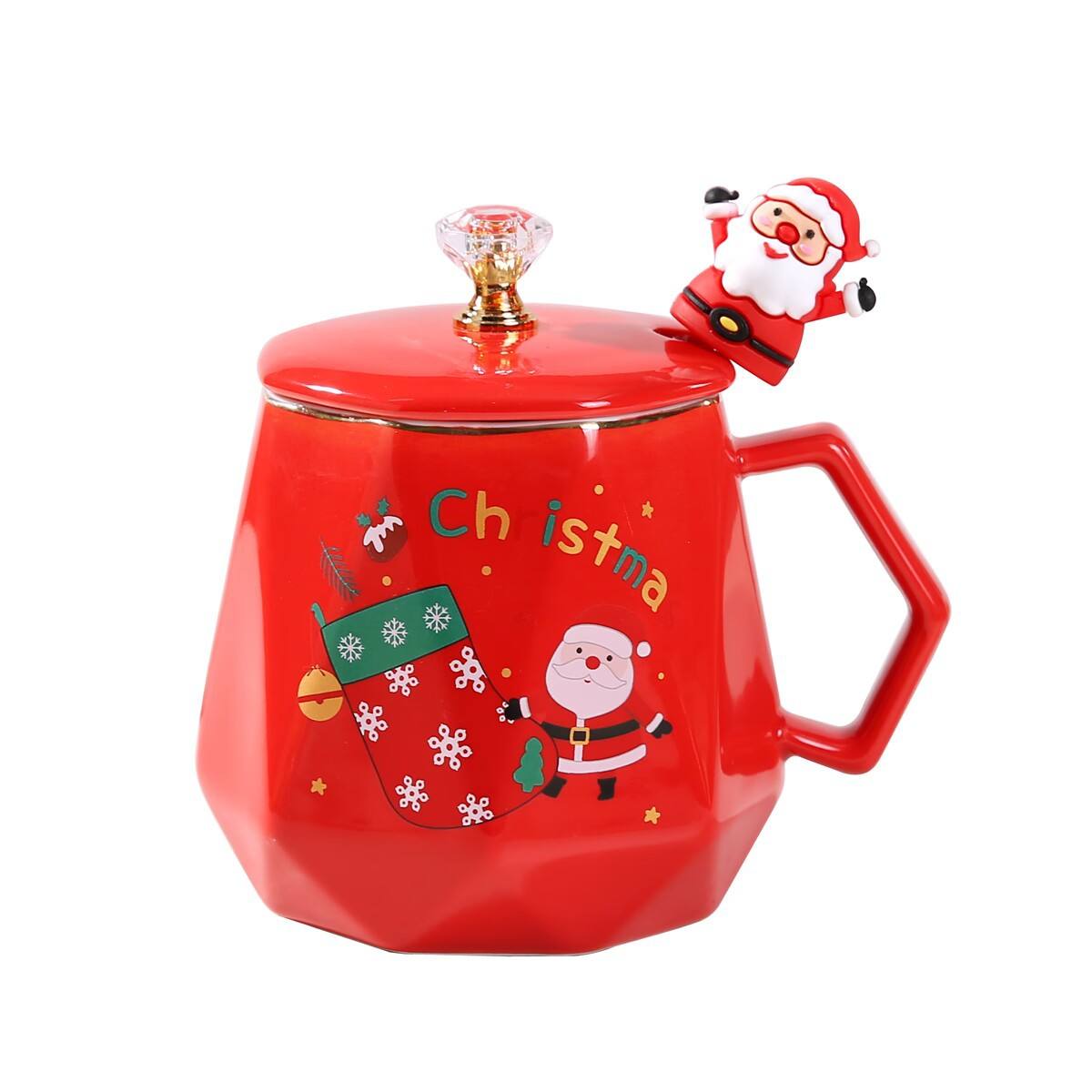 Red mug with lid and spoon