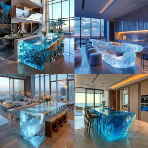 <span class=keywords><strong>Comptoir</strong></span> de bar en résine époxy translucide avec éclairage LED de luxe, cristal onyx, <span class=keywords><strong>pour</strong></span> bar, centre commercial, hôtel, discothèques - Product Image 5