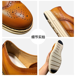 รองเท้าหนังแท้ผู้ชาย Qhccid แบบ Brogue สีน้ำตาลสไตล์เรโทร ส้นเตี้ย เหมาะสำหรับงานแต่งงาน ธุรกิจ หรือใส่ลำลอง มีเชือกผูกด้านหน้า - Product Image 5
