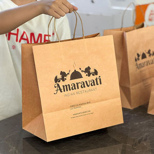 <span class=keywords><strong>Sac</strong></span> de restaurant avec logo personnalisé <span class=keywords><strong>Sac</strong></span> en papier <span class=keywords><strong>kraft</strong></span> brun multicouche avec poignée pour livraison d'aliments à emporter - Product Image 4