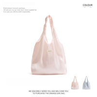 Sac fourre-tout en satin et nylon à double poignée pour femme, léger, pliable, sac à bandoulière style décontracté, couleur unie, sac hobo souple