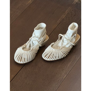 Sandalias Doradas con Tiras Tejidas para Mujer, Estilo Veraniego Tiras con hebilla en la parte trasera, tacones gruesos, suela ligera y transpirable. - Product Image 4