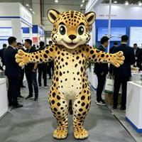 Leehom Vente Chaude Costume de Mascotte en Mousse et Peluche, Motif Léopard Mignon de Dessin Animé, pour Noël et Halloween