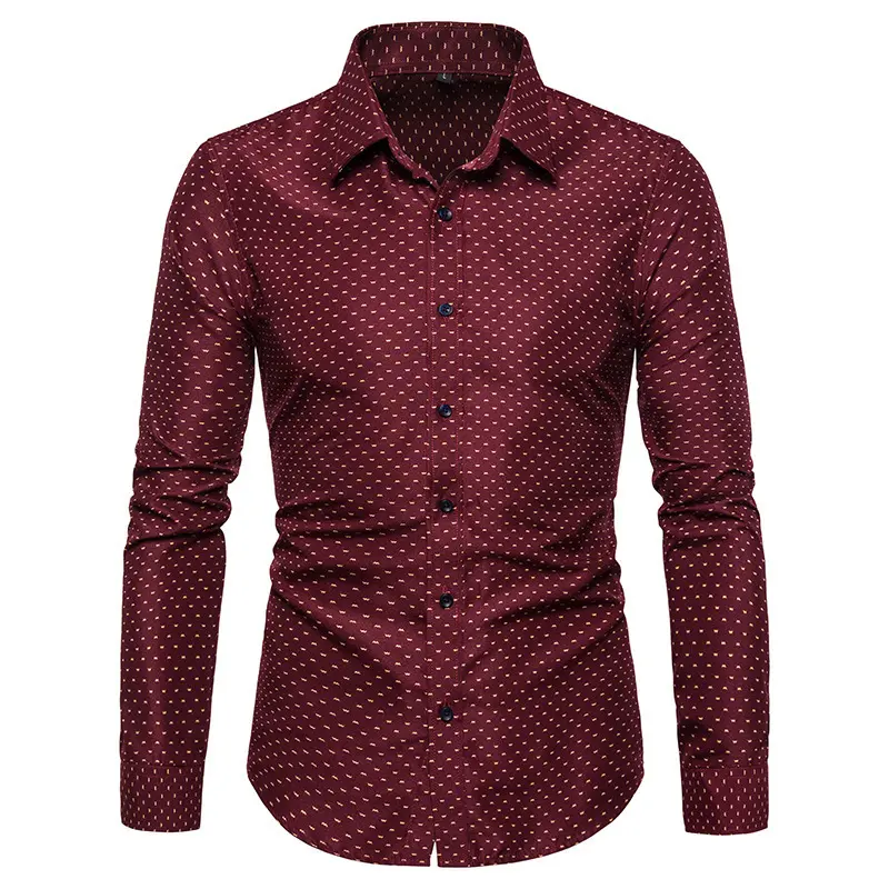 New Men's Slim Print Long Sleeve Shirts Fashion Business Casual Shirts Wholesale