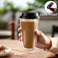 Mug de voyage en verre à double paroi isolé de 16 oz avec couvercle, gobelet à café en verre borosilicate de haute qualité, tasse en verre transparent résistant à la chaleur pour le café