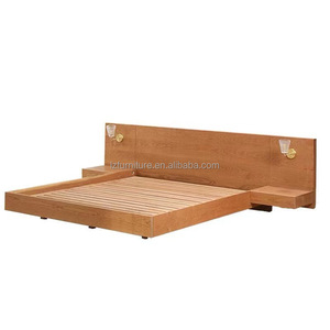 Inexpensive Hotel <b>Bed</b> King Size Solid Wood <b>Platform</b> <b>Bed</b> <b>Frame</b> with Integrated Headboard & Nightstands For 3 Star Hotel Bedroom - Product Image 1